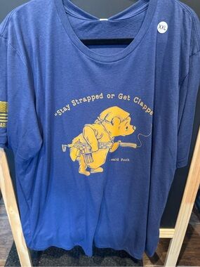 Nine Line XXL Navy Graphic Tee with Yellow Pooh stay strapped or get clapped